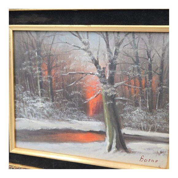 Vtg Impressionist Oil Painting Winter Landscape By Borne Signed Mid Century Art - Picture 2 of 10
